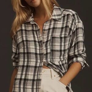 Anthropologie Pilcro Black and White Plaid Button Up Shirt cozy soft oversized
